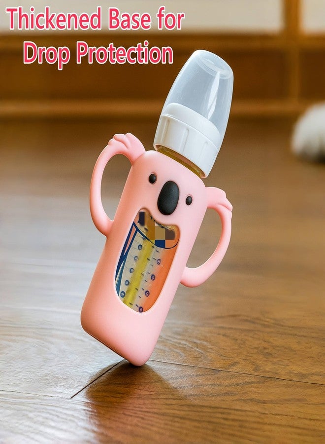Frezonika 2 Pcs Silicone Sleeve Compatible with Dr. Brown Narrow Glass Baby Bottle 4 OZ/120 mL, Cute Koalas Shape Drop Protection Sleeves with Silicone Handles (2 Pink, 4 Ounce) - Image 3